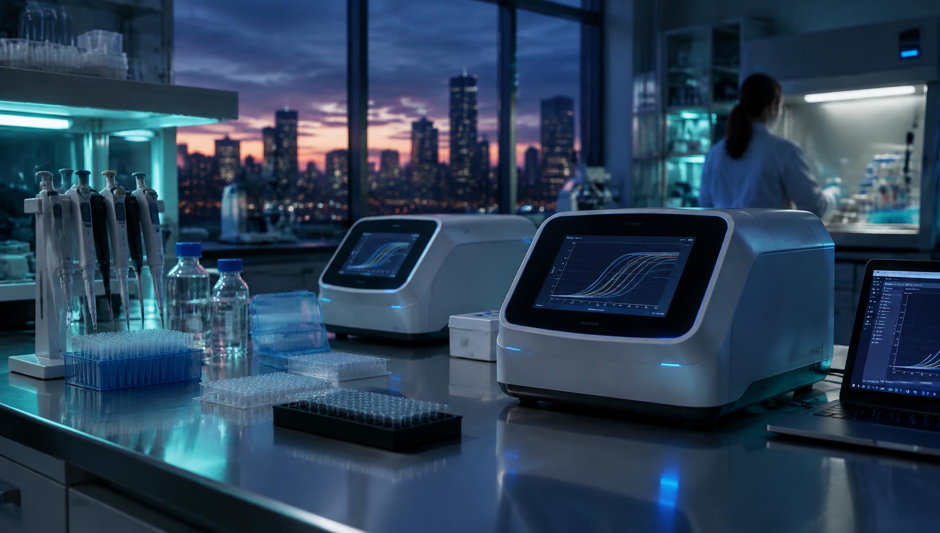 Modern molecular diagnostics laboratory with real-time PCR instruments